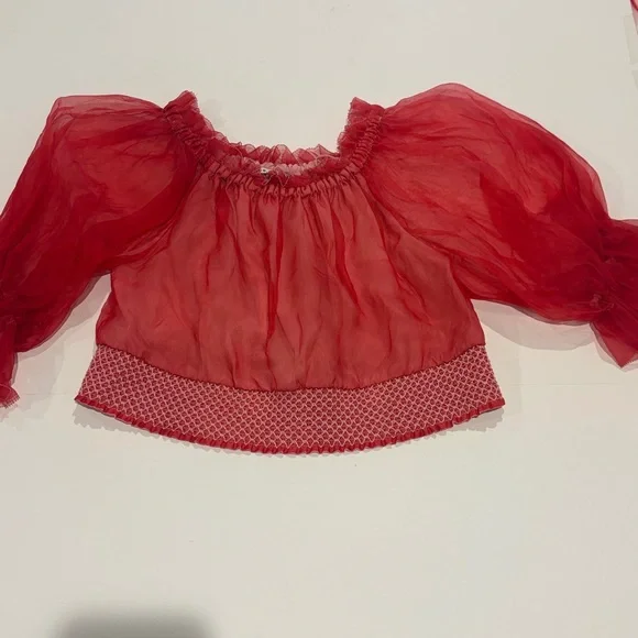 Alice + Olivia off the shoulder semi sheer Women's blouse in red size small